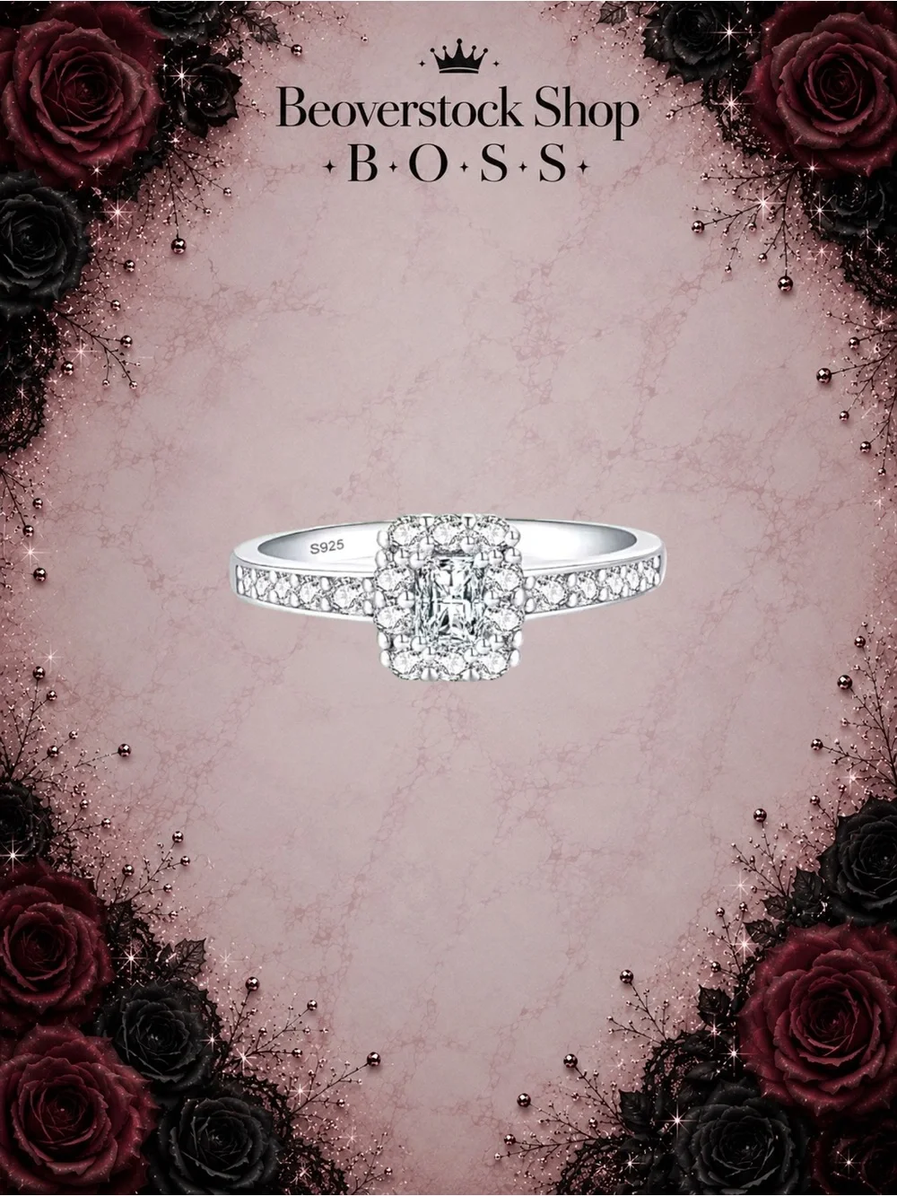 New .925 Sterling Silver Elegant Romantic Princess Square AAAAA Dazzling CZ Ring
